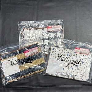 Thirty-One set of 3 Rubie Mini Stylish Pouch Trio with Blue and Yellow Accents